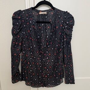 Ulla Johnson Navy Blue Blouse with Red and Purple Dots